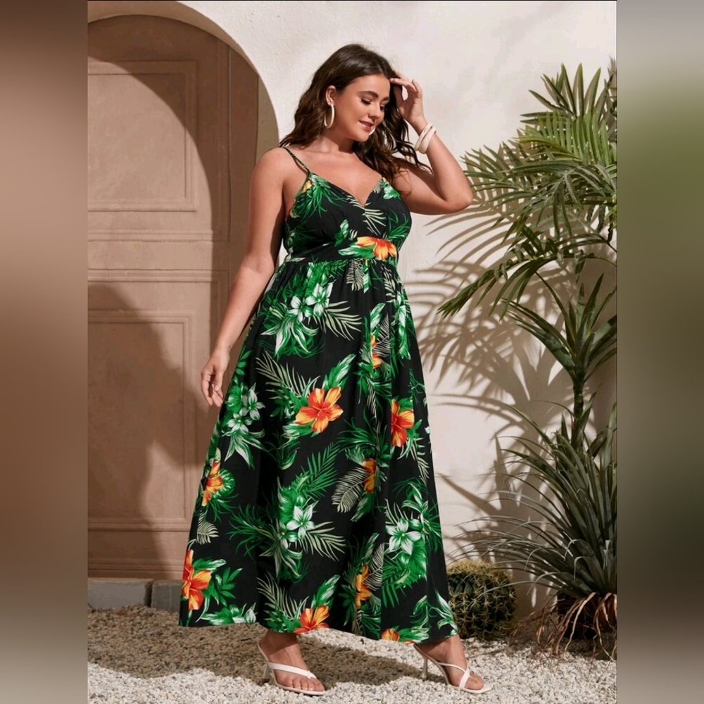 Tropical print cami dress